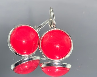 rote Cabochon Ohrhänger * Ohrringe * 12mm * rot * mit Brisur * Cabochons* * Cabochon-Ohrhänger * Geschenk *