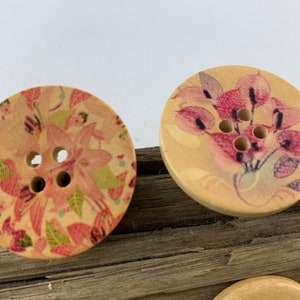 5 wooden buttons 30 mm natural flowers colorful flowers flowers printed natural colored buttons scrapbooking motif buttons image 7