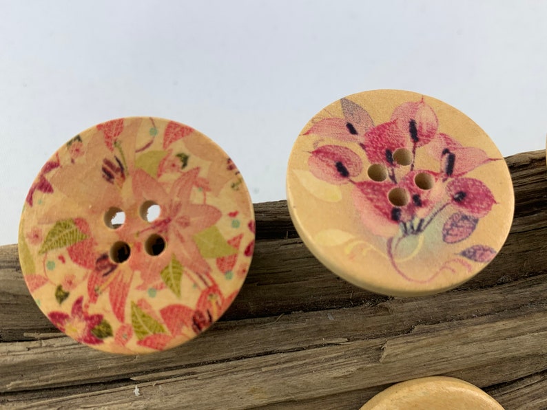 5 wooden buttons 30 mm natural flowers colorful flowers flowers printed natural colored buttons scrapbooking motif buttons image 7