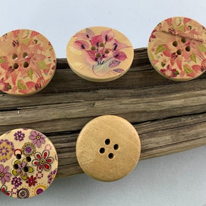 5 wooden buttons 30 mm natural flowers colorful flowers flowers printed natural colored buttons scrapbooking motif buttons image 5