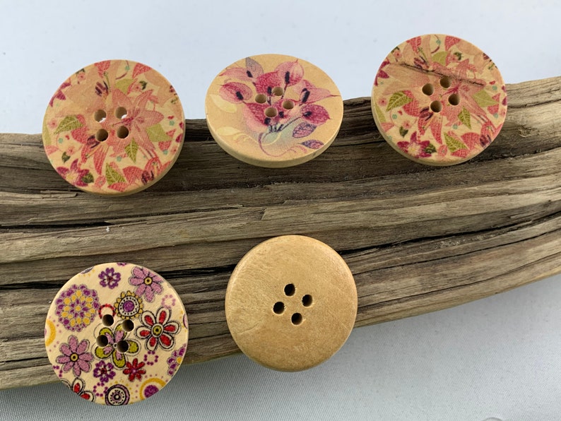 5 wooden buttons 30 mm natural flowers colorful flowers flowers printed natural colored buttons scrapbooking motif buttons image 5