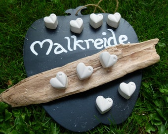 6 white blackboard chalk heart * street chalk * painting chalk * gift, party bag for baptism, children's birthday, school enrollment, school cone filling, wedding