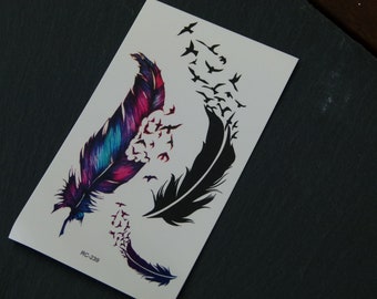 No. 022 - temporary tattoo feather birds bird - body boho * body jewelry * body image * fake tattoo * arm tattoo * body tattoo * gold tattoo