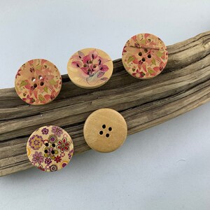 5 wooden buttons 30 mm natural flowers colorful flowers flowers printed natural colored buttons scrapbooking motif buttons image 2