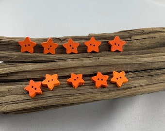 10 wooden buttons * 12 mm * orange stars * wooden stars * star buttons * buttons * scrapbooking * motif buttons