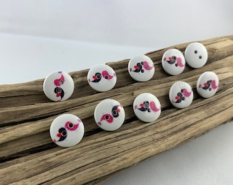10 white wooden buttons * little birds * little bird buttons * red * black * wood * 15 mm * scrapbooking * motif buttons * children's buttons