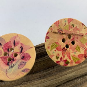 5 wooden buttons 30 mm natural flowers colorful flowers flowers printed natural colored buttons scrapbooking motif buttons image 1