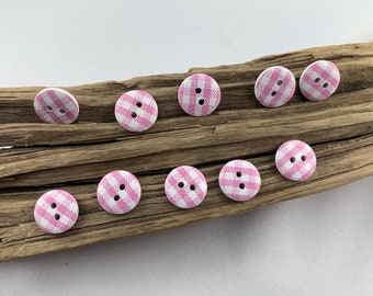 10 wooden buttons * pink checkered * wood * 15 mm * scrapbooking * motif buttons * children's buttons