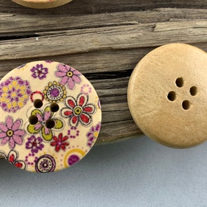 5 wooden buttons 30 mm natural flowers colorful flowers flowers printed natural colored buttons scrapbooking motif buttons image 6