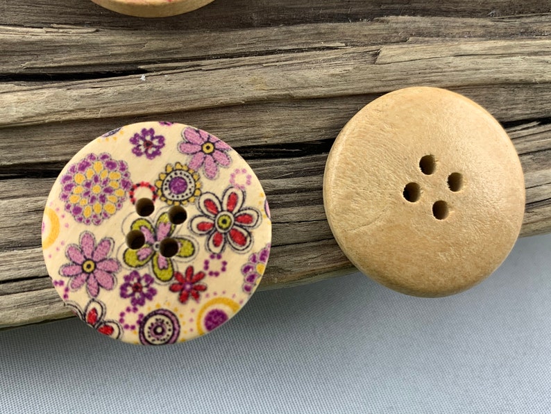 5 wooden buttons 30 mm natural flowers colorful flowers flowers printed natural colored buttons scrapbooking motif buttons image 6