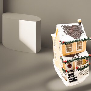 Winter miniatuur sprookjeshuis, gerecycled karton gepersonaliseerd vakantiedecor, uniek cadeau voor kerst- en winterliefhebbers