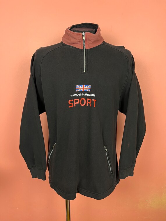 Thomas Burberry 1 3 Zip Sweatshirt Hype Vintage Casual 1990 Hi Neck UNITED KINGDOM Flag Etsy
