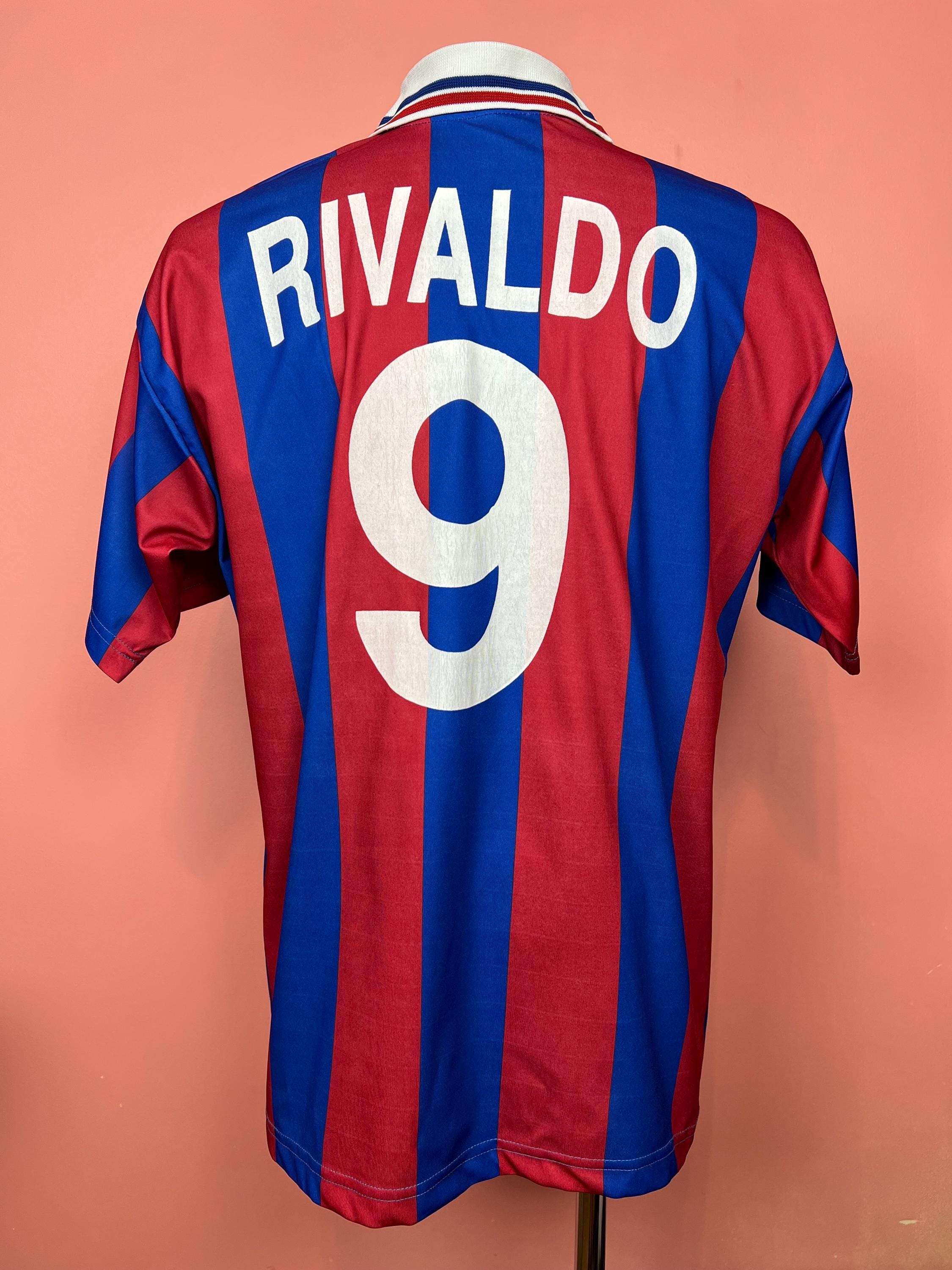 Custom Vintage Jersey 9 Rivaldo Soccer Jersey Barcelona F.C. Men's