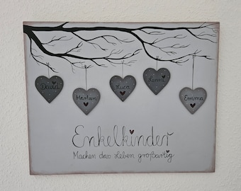 Bild aus Holz, Enkelkinder,  Geschenk für Großeltern, Geschenk für Oma und Opa