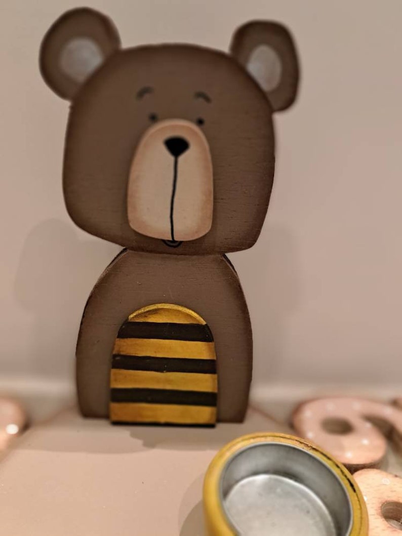 Kindergeburtstagskerze personalisiert, Geburtstagsteller Bär, Geburtstags Kerzenhalter Bär Teddy, Geburtstagskerze Bär, Kindergeburtstag Bild 3