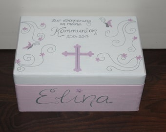 Erinnerungskiste zur Kommunion, Erinnerungsbox Kommunion- Konfirmation, Geschenk zur Kommunion, Holzkiste personalisiert Name