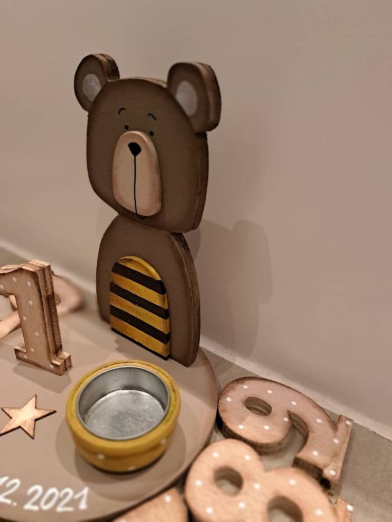 Kindergeburtstagskerze personalisiert, Geburtstagsteller Bär, Geburtstags Kerzenhalter Bär Teddy, Geburtstagskerze Bär, Kindergeburtstag Bild 2