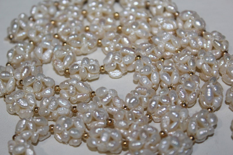 Vintage 14k Gold Genuine Rice Pearls Cluster Mesmerizing Necklace Set