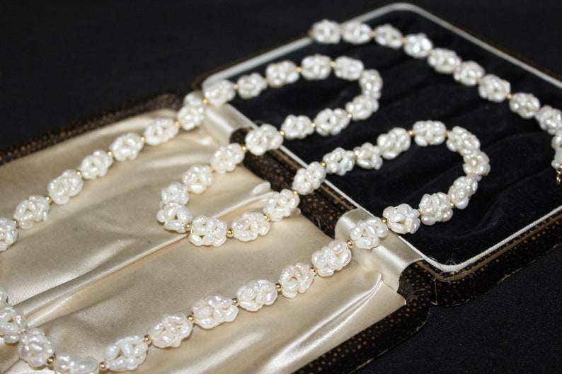 Vintage 14k Gold Genuine Rice Pearls Cluster Mesmerizing Necklace Set