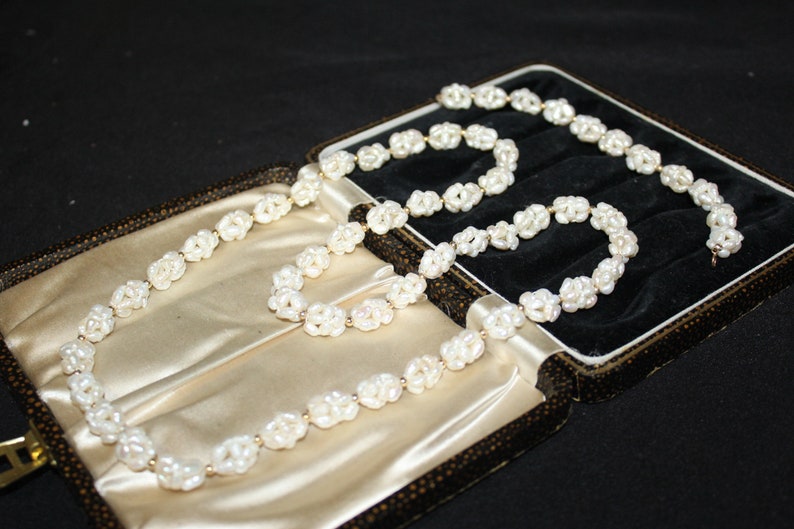 Vintage 14k Gold Genuine Rice Pearls Cluster Mesmerizing Necklace Set