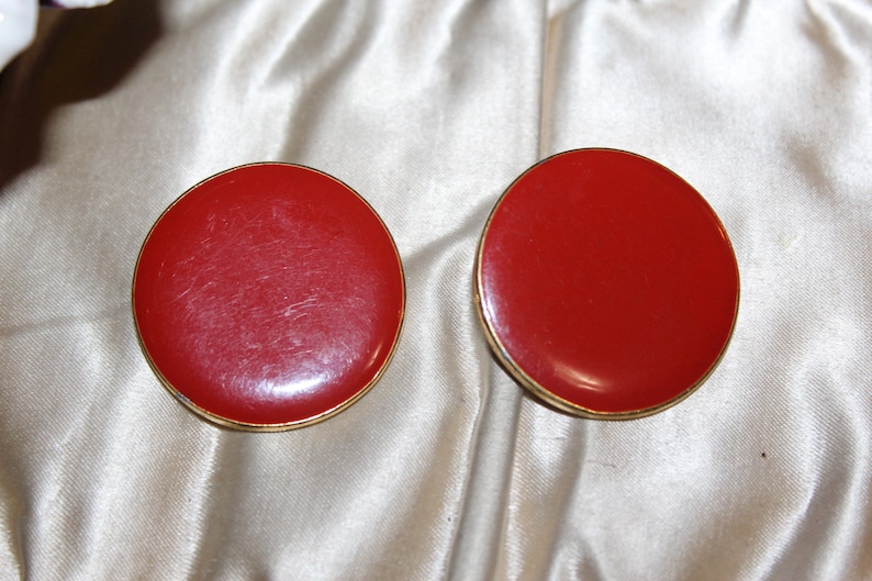 Art Signed Designer High End Red Enamel Large Round Disc Circular Earrings