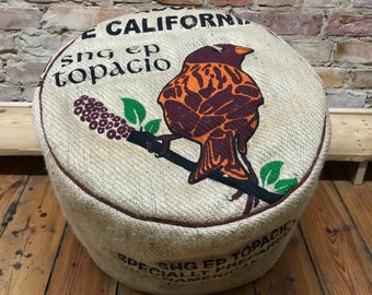 Stool, coffee bag, spelt husks, upcycling, poufs