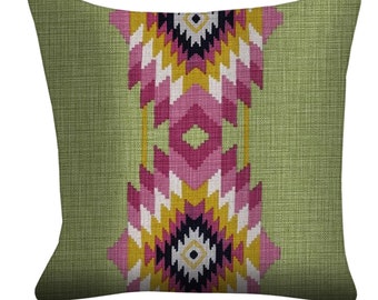 Pillow, Mayan style, Ethnostyle, Green, Pink, Andrew Martin