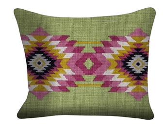 Pillow, Mayan style, Ethnostyle, Green, Pink, Andrew Martin