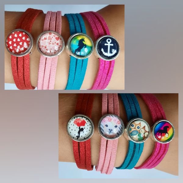 Suède Armband Kinderen Armband Glijdende Kraal Kinderen Roze Benzine Turquoise Roze Rode Glitter Kikker Prins Anker Unicorn Uil Hart Alpaca...  22 cm