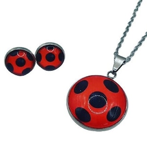 Ladybug ladybird cat paw stud earrings ear clips clips earrings pendant earrings cabochon necklace stainless steel 925 silver black white