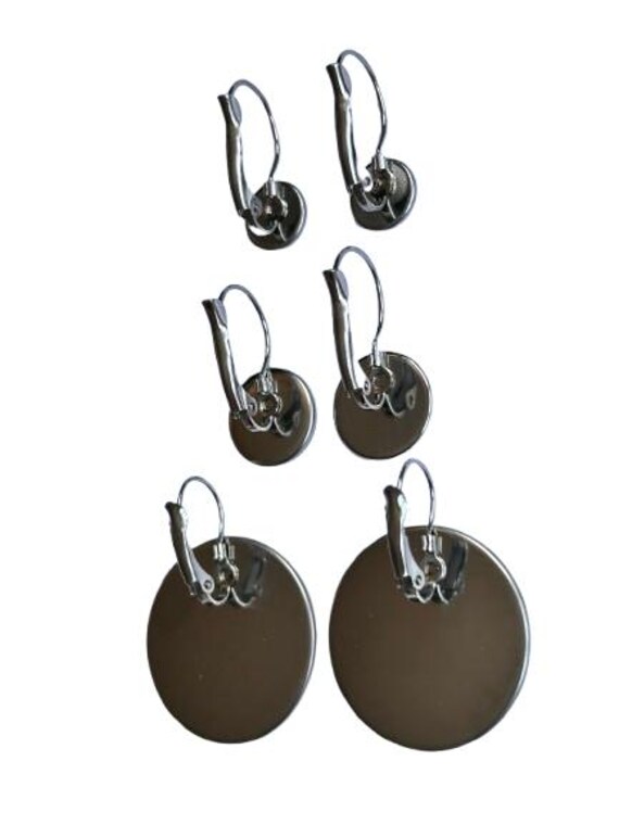 Boucles D'oreilles Chat En Acier Inoxydable - Cabochon Gris 18mm, Clous, Neuf Sans Boîte