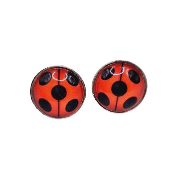 Ladybug Marienkäfer 925er Silber Premium Sterlingsilber Kinder Mädchen Ohrstecker Ohrringe 8 mm schwarze Punkte auf rot mit Trennstrich