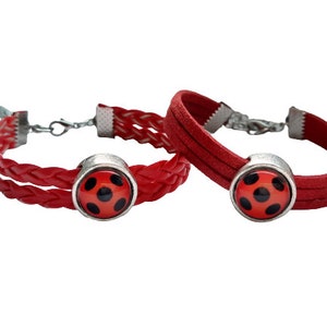 Ladybug Ladybug bracelet for children children&#39;s bracelet red glitter black dots sliding bead suede 18 cm total length