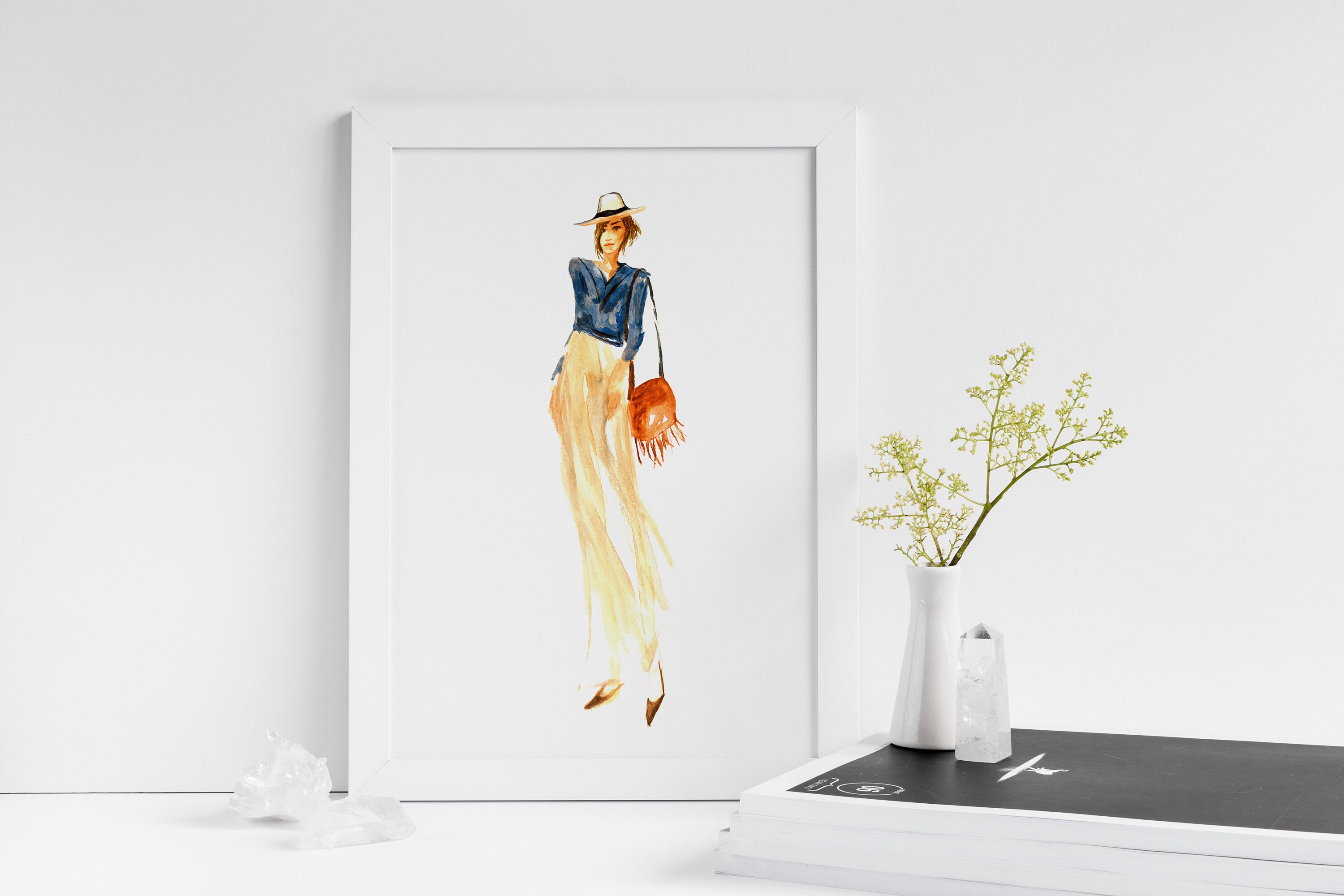 Printable Watercolor Fashion Illustration Clipart Instant 