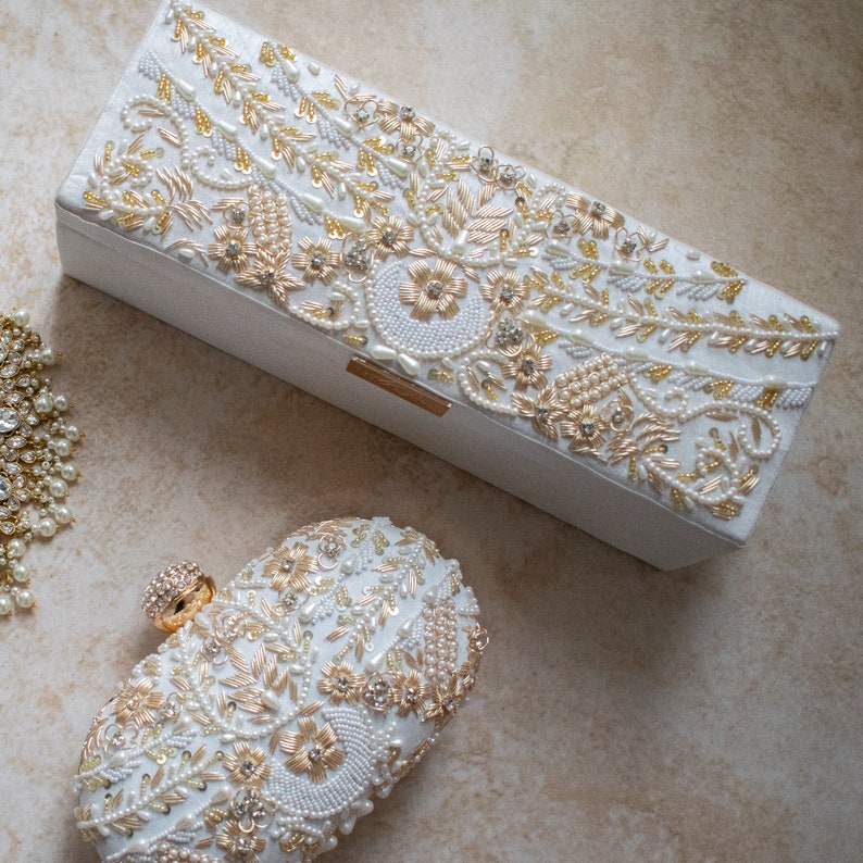 AASHNA Bangle Box Ivory Silk bridal trousseau indian wedding gift Atiya Choudhury keepsake gift for her customise personalise Jewellery box