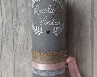 Hochzeitskerze Vintage Shabby Blätterranke Traukerze roségold, kupfer