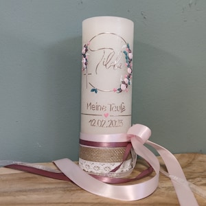 Christening candle Tilda Hoop small christening girl candle pink pink vintage rustic hoop flowers eucalyptus leaf wreath flower wreath dusky pink blush