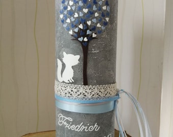 Baptismal Candle Cat Vintage Lace and Tree of Life XXL