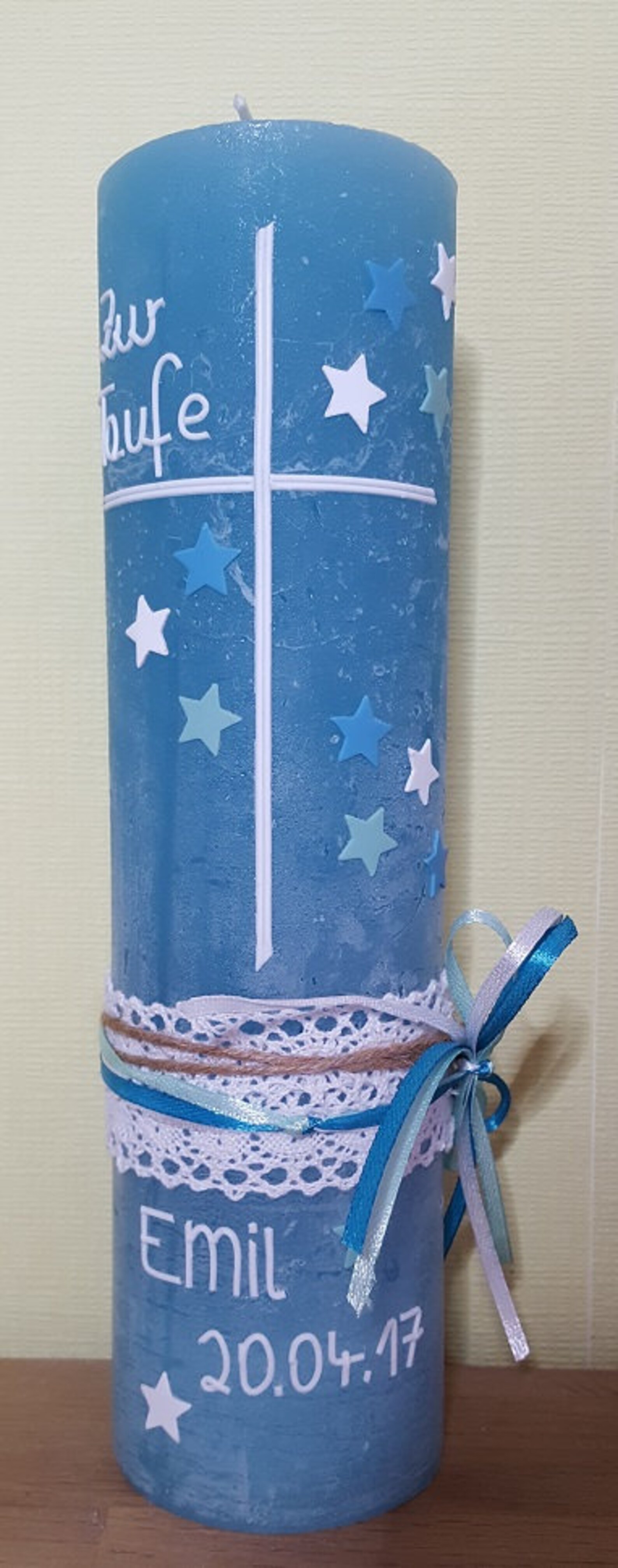 Baptism Candle Emil With Star and Cross Vintage Etsy