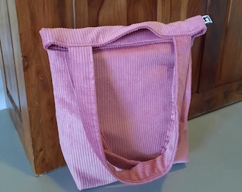 Shopper made of wide corduroy, old pink, anthracite lining