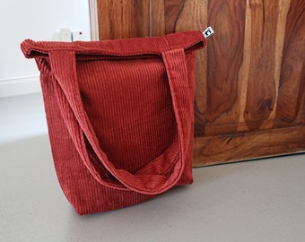 Shopper made of wide cord rust, lining anthracite