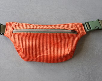 Fanny pack, hip bag, belt bag corduroy orange