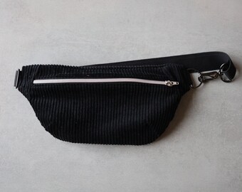 Bum bag, hip bag, belt bag corduroy black