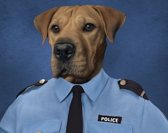 personalized funny dog portrait cat portrait policeman II on canvas