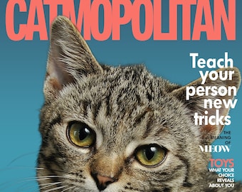 personalized funny magazine cover of cat portrait on canvas | Catmopolitan