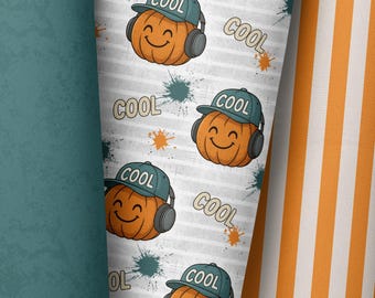 In-house production / many fabric types / Cool pumpkin fabric – Autumn Halloween fabric design