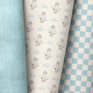 May include: A seamless pattern featuring a cartoon sloth holding a surfboard with the text "Just Chillin'" repeated throughout. The background is a light beige colour.