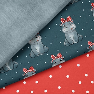 Hipopótamo Gris Feliz – Tela infantil con un lindo hipopótamo | Varios tipos de tela