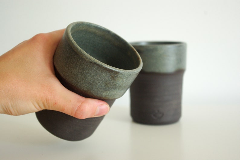 Green-brown medium ceramic cup image 6