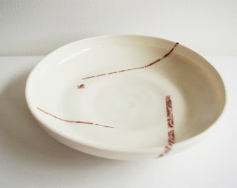 Unique white porcelain plate GROUNDING (has a small crack - reduced price)